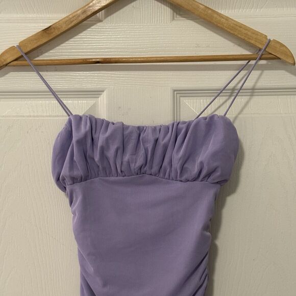 NWT Princess Polly Penney Dress Purple Ruched Mesh Mini Bodycon Size 0 - Picture 4 of 7